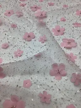 Africké Čipky Textílie Vyšívané Nigérijský ZH-88888 Čipky Kvalitné francúzske 3D kvety, Čipky a Tylu Textílie Na Svadby
