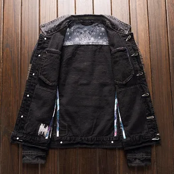 Výšivky Denim Kabát Muž Japonskom Štýle Vintage Slim Mimo Jean Bunda Luxusné Jeseň Bežné Dlhý Rukáv Biker Jacket Outwear