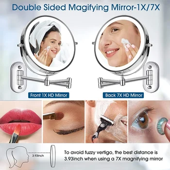 Nástenné Toaletné Kúpeľni Vaňa make-up Zrkadlo s LED Otočná Skladacie Osvetlené 1X/5X Zväčšenie Kozmetické Zrkadlo