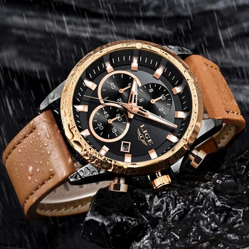 Top Značky LIGE 9946 Mužov Príležitostné Športové Quartz Nepremokavé Chronograf Hodiny Muž Jednoduchého Luxusu Business Kožené náramkové hodinky