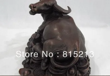 Wang 000280 Čínsky Meď, Bronz Feng Shui Peniaze YuanBao bohatstvo Buffalo krava, Vôl Bull Socha