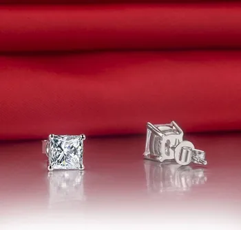 Nádherný 1Ct/kus Princezná Cut-Diamond Ženy Stud Náušnice Pevné Platinum 950 Náušnice Luxusné Šperky pre Jej