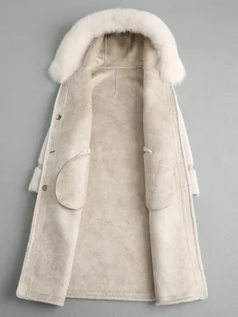 Fox Kožušiny Golier Vlna Bunda kórejský Jeseň Zimný Kabát Ženy Oblečenie 2020 Reálny Kožušinový Kabát Ovce Shearling Semiš Podšívka ZT3675