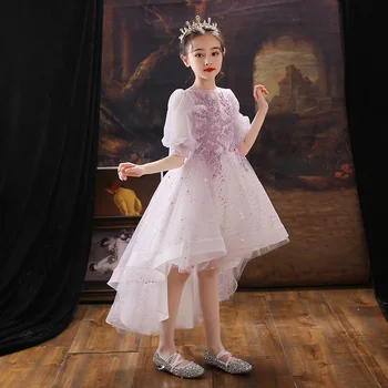 Deti Princezná Šaty Svadobné Kvetina Dievča Šaty Luxusné Appliques Opuchnuté Tylu Deti Vysoká Nízka Prom Šaty