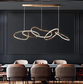 Minimalistický reštaurácia led luster post-moderné luxusné závesné svietidlo jednoduché barovým pultom nerezový krúžok luster osvetlenie