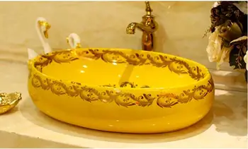 Kúpeľňa keramická doska Plavidla umývadlo Oválne Šatňa umývadlo Ručne vyrobené umelecké povodí LGQ005