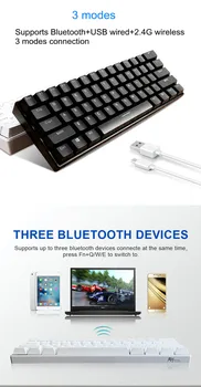 Skutočné Mechanical Gaming Keyboard Hráč TKL 61 Klávesov 2,4 Ghz Bezdrôtového pripojenia Bluetooth USB Káblové RGB Office klávesnice, Modrá, Hnedá, Červená Prepínač