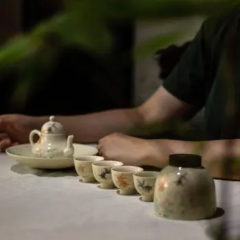 Keramické Ručne Maľované Posedenie Kanvica Jingdezhen Ručné Čínsky Hrniec Trávy a Drevo Šedé Jednu Kanvicu Domácnosti Čaj Nastaviť