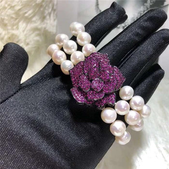 Fialový kvet, zirkón double-layer prírodné perly choker náhrdelník pre dámy, vintage high šperky, darčeky