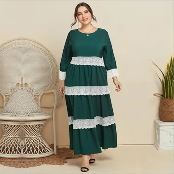 Čipky Dlho Maxi Šaty Kaftan Abaya Eid Ramadánu Moslimských Žien Hidžáb Dubaj Turecký Kaftane Voľné Arabských Šaty Islamské Oblečenie Plus Veľkosť