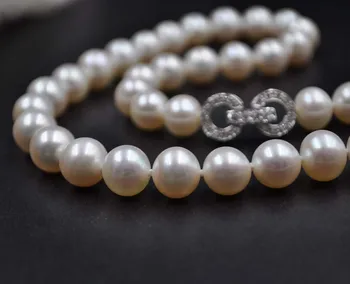 šľachtické ženy darček Šperky Strieborná Spona 17INCH AAA 9mm kolo prírodná biela usadenina perlový náhrdelník