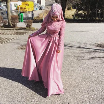 Krásne Riadok Moslimských Bridesmaid, Šaty Vysoký Krk Dlhý Rukáv arabčina Dubaj Maid of Honor Šaty Formálne Šaty