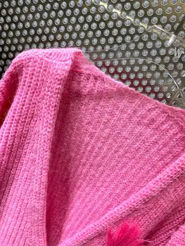 Pohodlné 11.18 Zimné Bežné Mohair Vlna Pletený Sveter Ženy Voľné tvaru Lem Strapce Sveter Knitwear