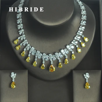 HIBRIDE Luxusné Šumivé Žltá Kvapka Vody Tvar AAA CZ Kameň Ženy Náušnice Náhrdelníky Sady Šperkov Sady Šperkov N-332