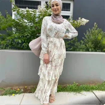Ženy Vytlačené Dlhé Šaty Abaya Moslimských turecký Multi-layer Šaty Islamskej Arabských Maxi Župan Bežné tvaru Vestido Ramadánu Indonézia