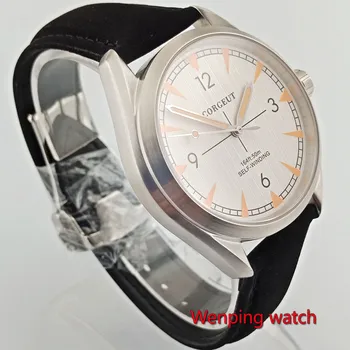Kartáčovaný 41mm pánske hodinky biele dial orange známky zafírové sklo 5ATM Automatické hodinky mužov W2754