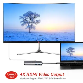 11 v 1 USB C Rozbočovač HDMI 4K RJ45 Ethernet LAN USB 3.0 pre MacBook Pro Xiao Lenovo Asus Notebooku Huawei Mate 10 Typ C Notebook