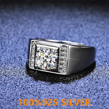 925 stálofarebné mužov Sterling Silver Ring D-FARBA Mossan Diamond Klasické rade diamond svadobné šperky, zásnubné