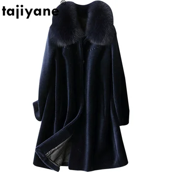 Jesenná Bunda Zimná Ženy Oblečenie 2021 Fox Kožušiny Golier Vlny Kabát Žien Reálne Kožušiny Kabát kórejský Vintage Dlhé Kabáty ZT1530