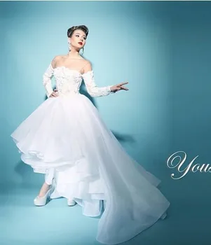 Arabské čiary Biele Dlhý rukáv vestido de noiva Vestido de novia Plus veľkosť svadobné šaty 2018 matka nevesty šaty