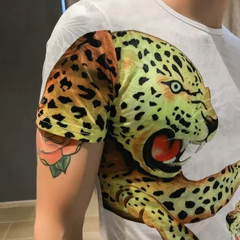 Muž Slim Leta Fit Krátky+Tričko Ropa Hombre Módne Nový Vzor Leopard Design Pattern Krátky Rukáv T Shirt Vyhovovali 2-dielna Sada