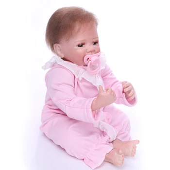 22 Palcový Reborn Bábiky 50 Cm Mäkké Vinylové Silikónové Mohair Ručné Transplantácia Vlasov Ružové Šaty Cute Baby Hračky Dovolenku Dary