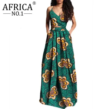 Afrika Oblečenie 2pieces Oblek pre Ženy top a maxi sukne dashiki oblečenie ankara fashion design plus veľkosť čistej bavlny waxV2025008