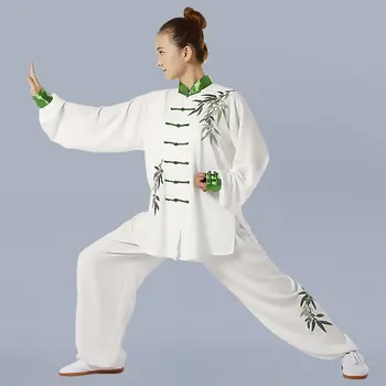 Čínske Kung-Fu Tai Chi Jednotné Jar Jeseň Dlhý Rukáv, Tradičné vyšívané Tang Vyhovovali sady Tričko, Nohavice pre Mužov, Ženy