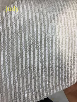 Skladom 5yards/taška YF168# White sequin vyšívané korálkami prúžok textílie použité na svadobné šaty módnej scéne