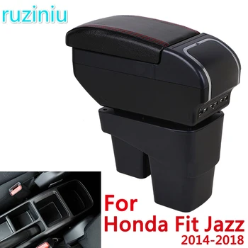 Auto opierkou box Pre Honda Fit Jazz-2018 Otočná Dvojitá Vrstva PU Kožené Centrálny sklad Obsah poľa s Popolník držiak