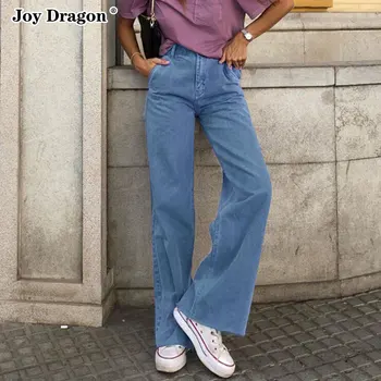 Ženy Nohavice Dlhé Nohavice Voľné Džínsy Širokú Nohu, Jednofarebné Vysoký Pás Jar Jeseň 2021 Classic Plus Veľkosť Elegantné Džínsové Oblečenie