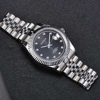 39 mm parnis Black dial zafírové sklo dátum automatický pohyb pánske hodinky z nerezovej ocele Pracovné náramok zobrazenie dátumu Luxruy