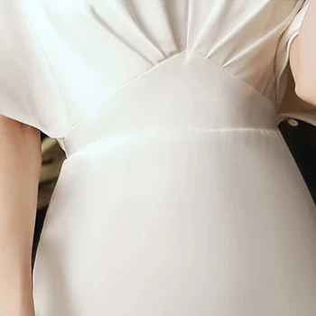 Biele Večerné Šaty Hlboké V-Neck Zloženke Módne Jednoduché Pol Rukávy, na Poschodí-dĺžka Morská víla Plus veľkosť Ženy Formálnej Strany Šaty C768