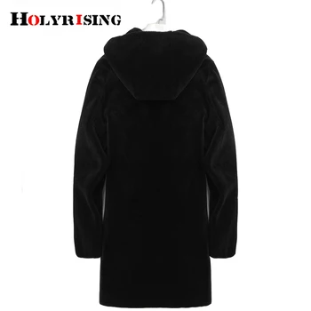 Holyrising Kožušinový kabát pánske Originálne kožené bundy kabát s kapucňou zimné jeseň reálne kožušiny, kožená bunda pánske teplé kožušiny kožený kabát