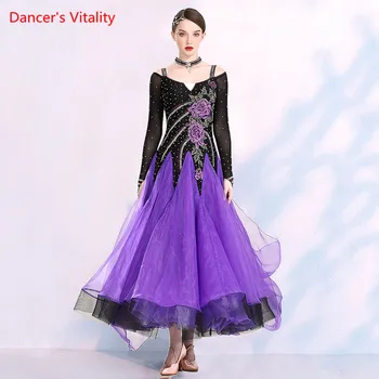 Moderné Tanečné Šaty Diamond-Studded Oka Dlhé Sukne Súťaže Oblečenie Dospelé Samice Sála Valčík Tanec Výkon Oblečenie