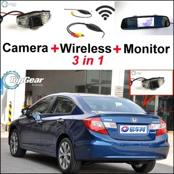 3 in1 Špeciálne parkovacia Kamera + Bezdrôtový Prijímač + Zrkadlo Monitor Jednoduché DIY Parkovací Systém Pre Honda Civic