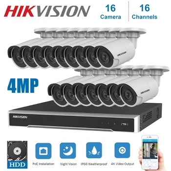 4K Hikvision Sieťových 16Channels POE NVR kamerový s 4MP IP Kamera Security Nočné Videnie KAMEROVÝ Bezpečnostný Systém Súpravy