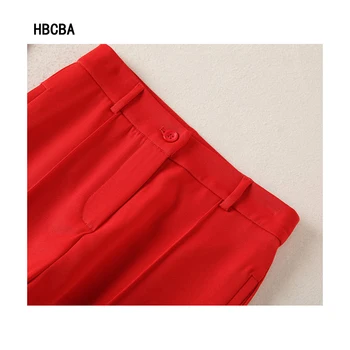 HBCBA Európe Atation Jeseň Fashion Model Show High-end Červené dámske oblečenie Dvoch-dielny Vysoký Golier Pletené Oblek Nohavice