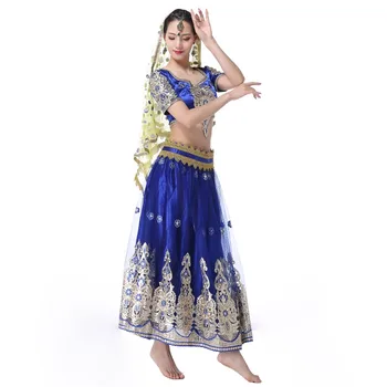 Ženy, Brušný Tanec Indický Tanec Oblečenie Bollywood Kostým Nádherné výšivky s vysokou kvalitou 3ks/Set-Top Pás Sukne