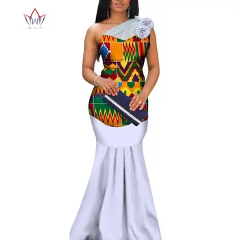 Nášivka Africkej Tlače Dlhé Šaty pre Ženy Bazin Riche Morská víla Zavesené Šaty Africký Štýl Vlastné Svadobné Oblečenie WY3377