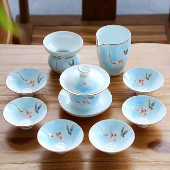 Obchodné darček Čínske kungfu čaj nastaviť porcelánu handpainted gaiwan tureen tanier, pohár čaju poháre džbán filter čistý čaj zložky