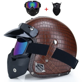VOSS PU Kožené 3/4 capacete de moto Bike otvorené tvár vintage motocyklové prilby Starožitné motocyklové prilby