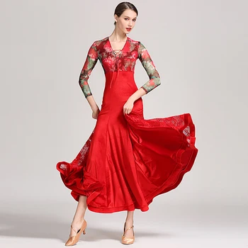 Ballroom Dance Súťaže Šaty Dospelí-Vysoká Kvalita Dlhý Rukáv Kvetinové Šaty Moderné Valčík Flamenco Výkon Nosenie