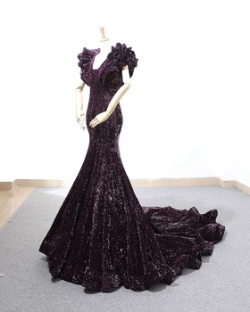 J66736 jancember fialová morská víla večerné šaty tvaru špeciálne spp rukávmi trúby dlhé šaty večerné šaty vestido de noiva sereia