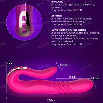 Automatické Teleskopické Dildo Vibrátor 10 Rýchlosti Dvojitý G-Spot Masáž Klitorisu Kúrenie Otáčania Masér Nové Sexuálne Hračky pre Ženy