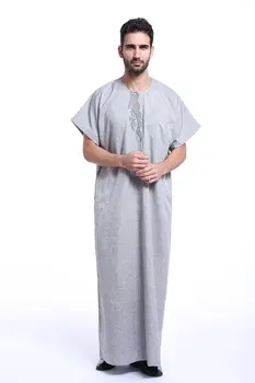 Vysoká kvalita Moslimských Islamské Oblečenie pre mužov Arábia Výšivky abaya plus veľkosť dubaj Mužov Kaftan krátke rukávy Jubba oblečenie