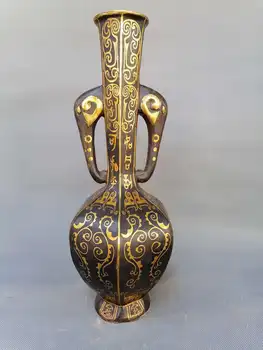 Staré Čínske HanDyansty(25---186)bronz&gold váza,Dva Slony tvar,doprava Zadarmo,