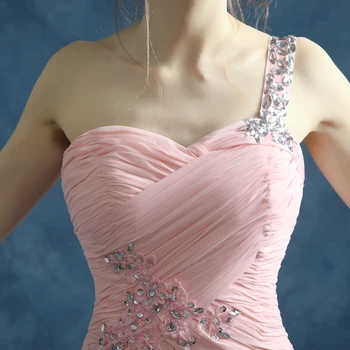 Hot sexy rameno dlhé ružové šifón a-line crystal Večerné Šaty nový dizajn vestido de festa longo župan de soiree