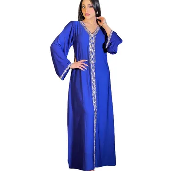 Šaty tvaru Dlhé rukávy Moslimských Žien Modrá Európskej Stojan, Hot Diamond Šaty Arabskom Dubaji Župan Móda Jeseň Jar Nové