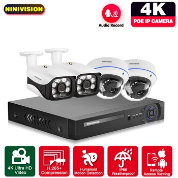 4CH 4K Ultra HD POE Network Video Bezpečnostný Systém 8MP H. 265+ NVR S 25fps 8MP Poveternostným vplyvom Audio IP Kamera CCTV Security Kit